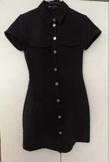 ZARA 셔츠 원피스 블랙 골드 버튼 XS