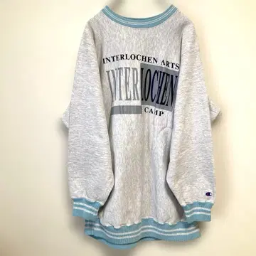 특대형 Champion 리버스 위브 자수 택 그레이 90s 빈티지