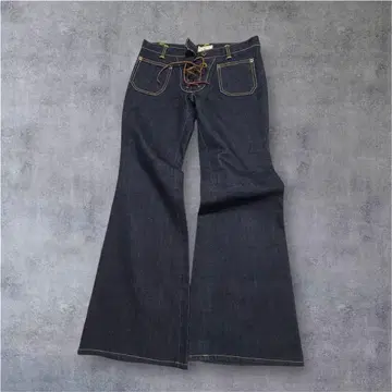 명작 Y2K GRACE 레이스업 벨 보텀 데님 청바지 그런지