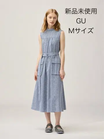 GU A라인 롱 원피스 by rokh 네이비 체크 M