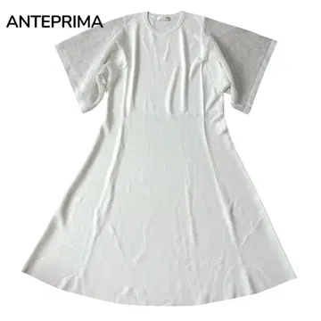 새상품급 ANTEPRIMA 롱 원피스 니트 메쉬 절개 화이트 40