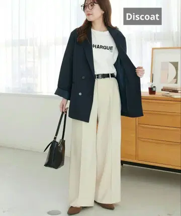 디스코트 DISCOAT 드레이프감 2턱 와이드 팬츠 아이보리 사이즈 M