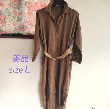 새상품급 셔츠 원피스 긴팔 브라운 브라운 코튼100 벨트 린넨