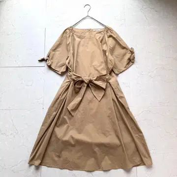 Rose Tiara 플레어 롱 원피스 46 3XL 리본 브라운