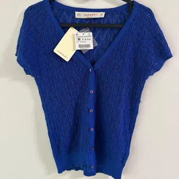 새상품 ZARA 여성용 반팔 니트 가디건 블루 M