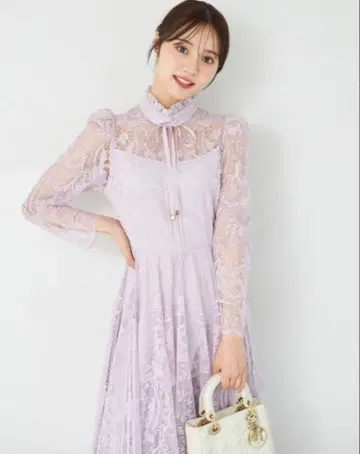 tocco 레이스 하이넥 롱 원피스 라벤더