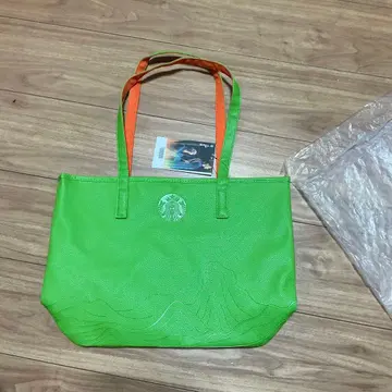 Starbucks 토트백 그린 오렌지 한정판 양면