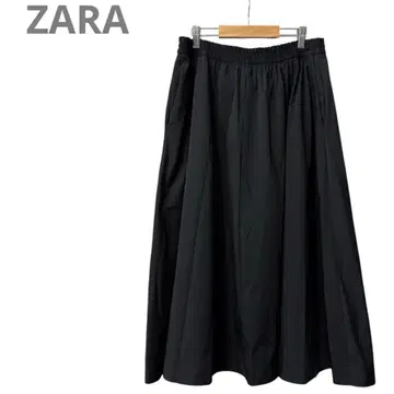 ZARA 자라 여성용 미디 기장 타프타 스커트 허리밴딩 블랙