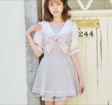 리즈리사 세일러 카라 셋업 반팔 그레이
