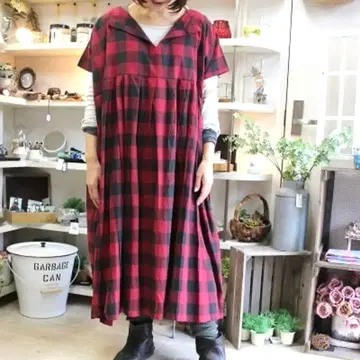 veritecoeur 코튼 스키퍼 턱 OP 레드 체크