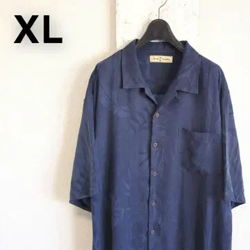 타미 실크 반팔 하와이안 셔츠 네이비 XL 자카드 직물 구제 의류
