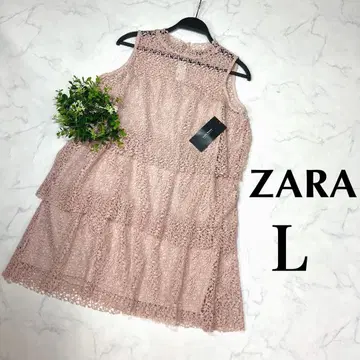 ZARA [미사용] 핑크 컬러 전체 레이스 티어드 원피스 L
