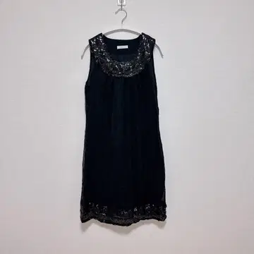 프로모도 스팽글 원피스 둥근 카라 슬리브리스 M 블랙 화학 섬유 파티