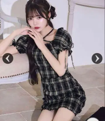 michelIMacaron 셔링 체크 미니 원피스 네이비
