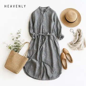@ [ M ] HEAVENLY 린넨 혼방 긴팔 셔츠 원피스