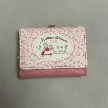 마론 크림 가마구치 3단 폴더형 지갑 작은 꽃 핑크