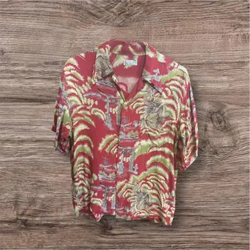 DENIME 아로하 셔츠 일본풍 패턴 용 빨간색 M 레이온 Aloha