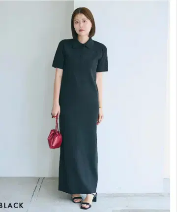 1회 착용 반팔 폴로 맥시 원피스 베이스먼트 온라인 블랙 톨