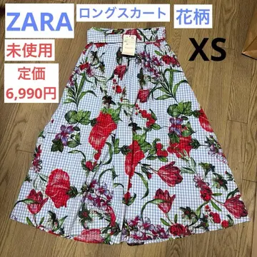 [ 미사용 ] 롱 스커트 ZARA WOMAN 꽃무늬 체크 XS