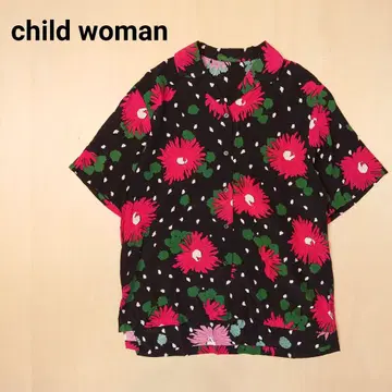 child woman 반팔 알로하 셔츠 미사용품 일본제 레이온