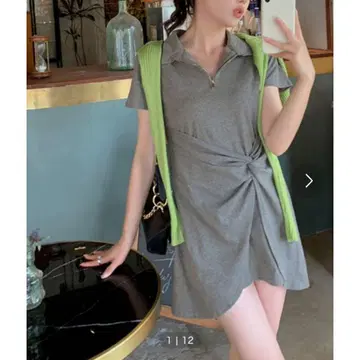 하프 지퍼 반팔 미니 원피스 그레이 폴로 지퍼 카라 트위스트 미니 원피스