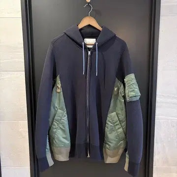 Sacai MA-1 지퍼 후드티 스펀지 맨투맨 카키 네이비