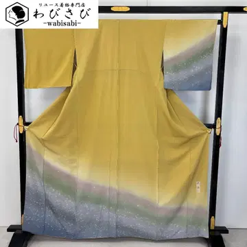츠케사게 작가물 염나눔 물방울 패턴 골드 컬러 크레이프 원단 K-5875