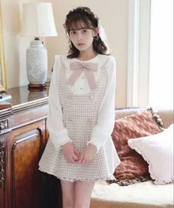 LIZLISA 리즈리사 트위드 셋업 원피스 핑크