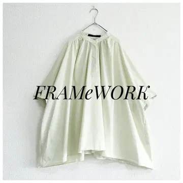 FRAMeWORK 판초 블라우스 코튼 실크 그린 루즈핏