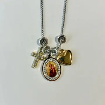마리아상 메달 크로스 목걸이 vintage shury 그런지