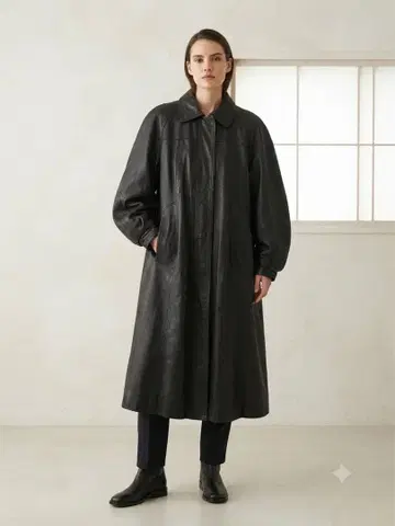 빈티지 블랙 가죽 코트 A라인