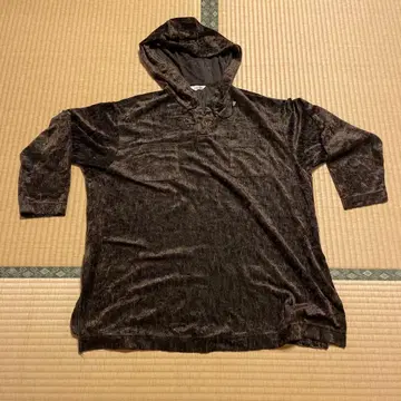 LINEAR 벨로아 느낌 후드 부착 후드티 다크 브라운