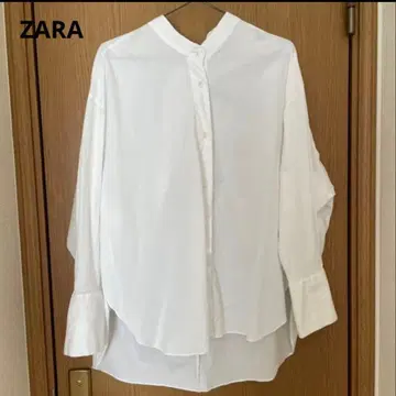 ZARA 화이트 스탠드 카라 긴팔 셔츠 오버 사이즈