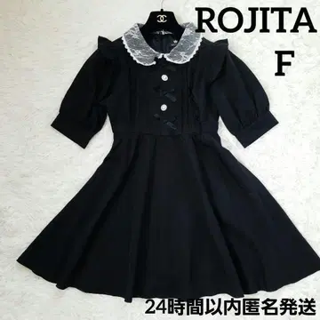 ROJITA 블랙 프릴 원피스 레이스 옷깃 리본 펄 지뢰 반팔 블랙