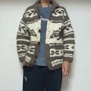 캐나다제 카우친 니트 가디건 썬더버드 두툼한