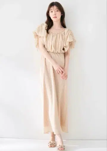 coco deal 벌룬 슬리브 도트 원피스 롱 원피스