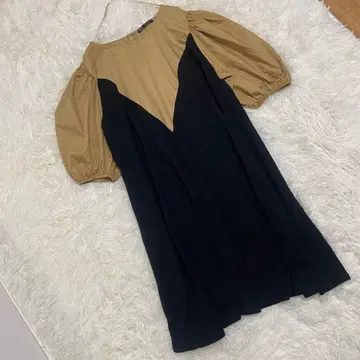 ZARA 컬러 블록 원피스 퍼프 슬리브 L 사이즈