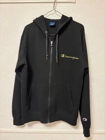 Champion 풀 집업 후드티 블랙 골드 로고