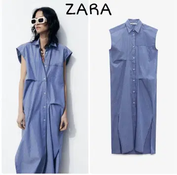 ZARA 스트라이프 슬리브리스 롱 셔츠 원피스