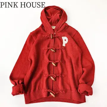[ PINK HOUSE ] 니트 가디건 후드 더플 로고 겉옷 두꺼운 원단