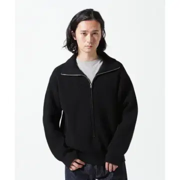 YOKE 3/4 FRONT ZIP HIGHNECK RIB SWEATER