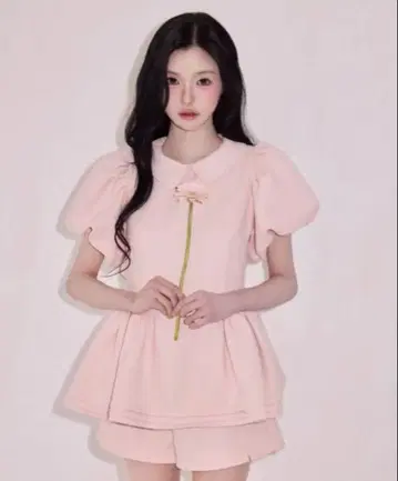 TreatUrself Daisypuffsleevetweedtops 핑크