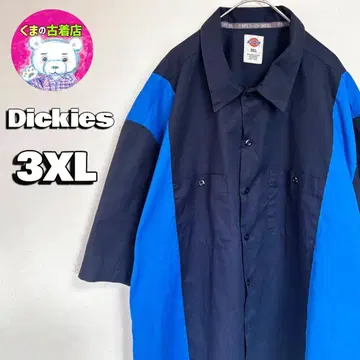 usa 구제 의류 Dickies 반팔 워크 셔츠 3XL 네이비 블루 절개