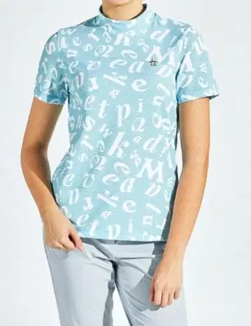Munsingwear 반팔 모크넥 셔츠 올 패턴 라이트 블루