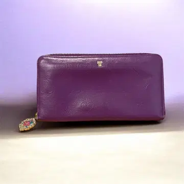 ANNA SUI 안나수이 가죽 지갑 라운드 지퍼 장미 퍼플