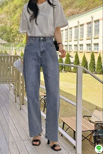 택 포함 새상품 RIRINCO 시크릿 밴딩 하이웨스트 와이드 데님 팬츠