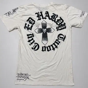 EdHardy 티셔츠 크로스 하트 M 베이지 Y2K 타이트 실루엣