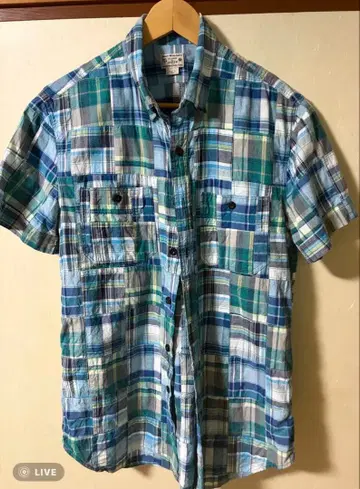 J.CREW 패치워크 반팔 셔츠 블루 계열 M
