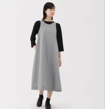 무인양품 새상품 여성 건조하기 쉬운 브로드 슬리브리스 원피스 M 체크