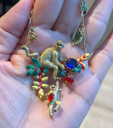 레네 레이드 귀여운 부모 원숭이 모티브 목걸이 멀티 컬러